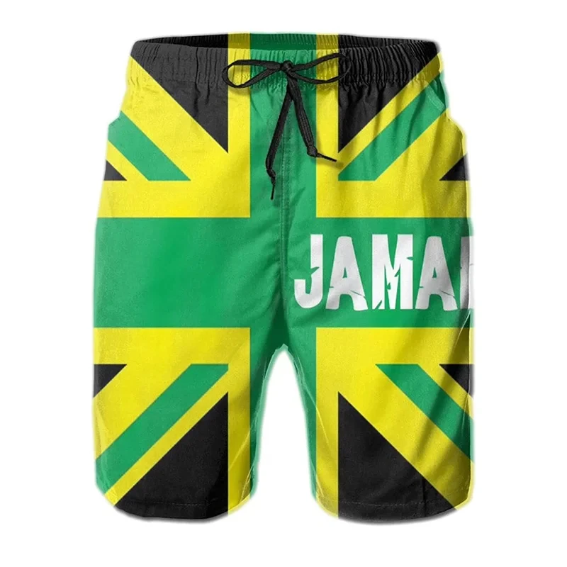 Women's Men's 3d Printed Jamaican Flag Swim Trunks Fashion Summer Beach Surf Board Shorts Quick Dry Sports Gym Short Pants