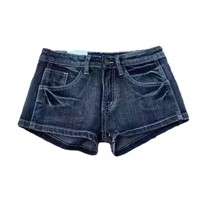 American Retro Harajuku Women's Washed Denim Shorts Y2K Fashion Black Gray Hot Girl Sexy Slim Elastic Tight Low Waist Shorts
