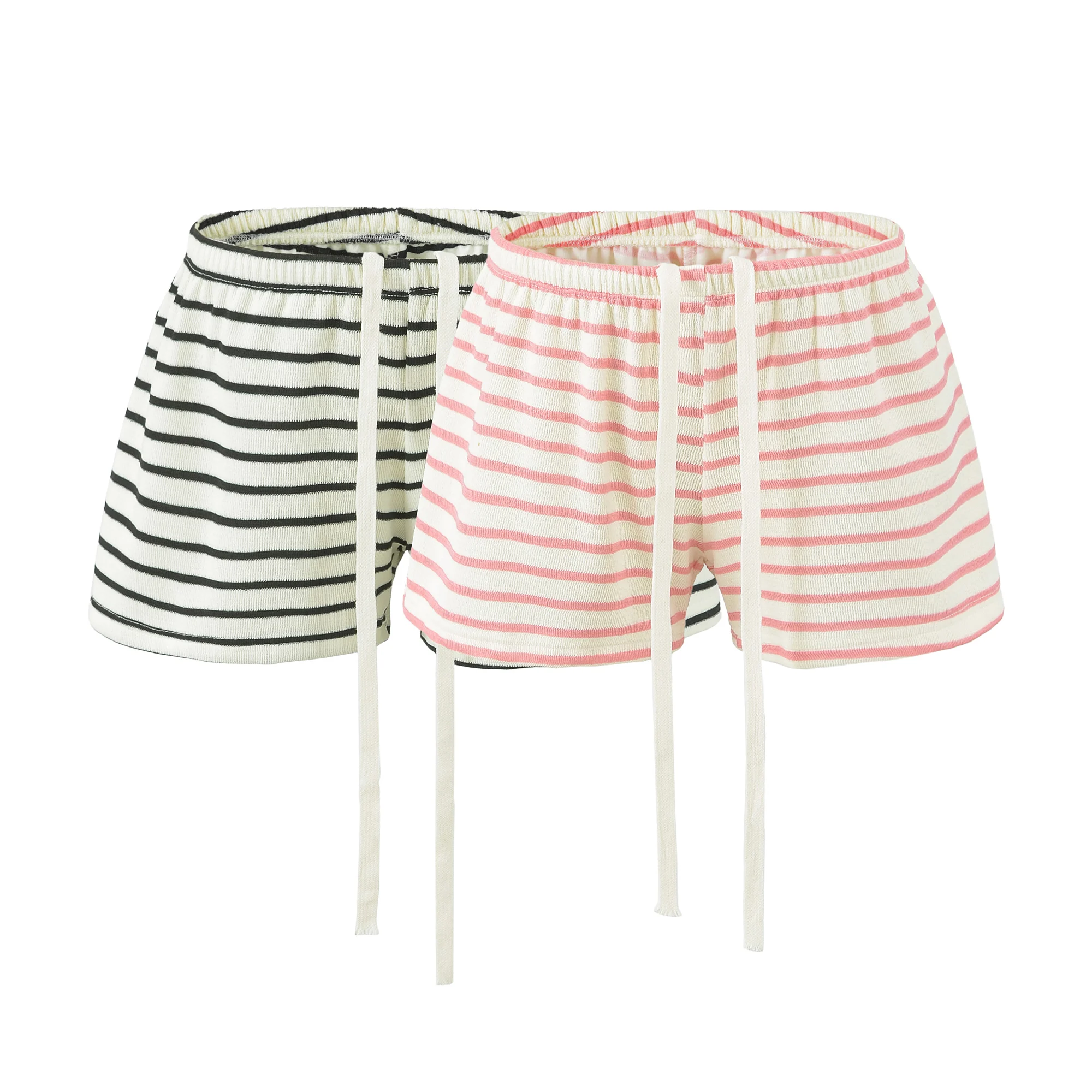 Autumn Women Pink White Stripes Drawstring Elastic Waist Shorts Knitting Polyester Cotton Mini Short Pants Casual Trousers Black