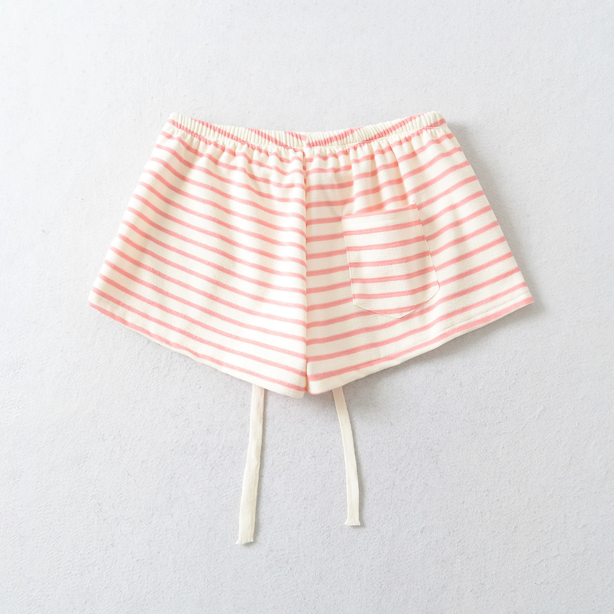 Autumn Women Pink White Stripes Drawstring Elastic Waist Shorts Knitting Polyester Cotton Mini Short Pants Casual Trousers Black