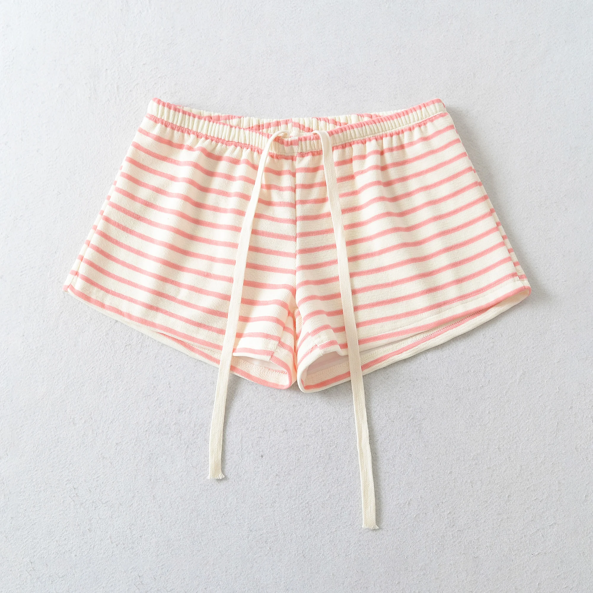 Autumn Women Pink White Stripes Drawstring Elastic Waist Shorts Knitting Polyester Cotton Mini Short Pants Casual Trousers Black