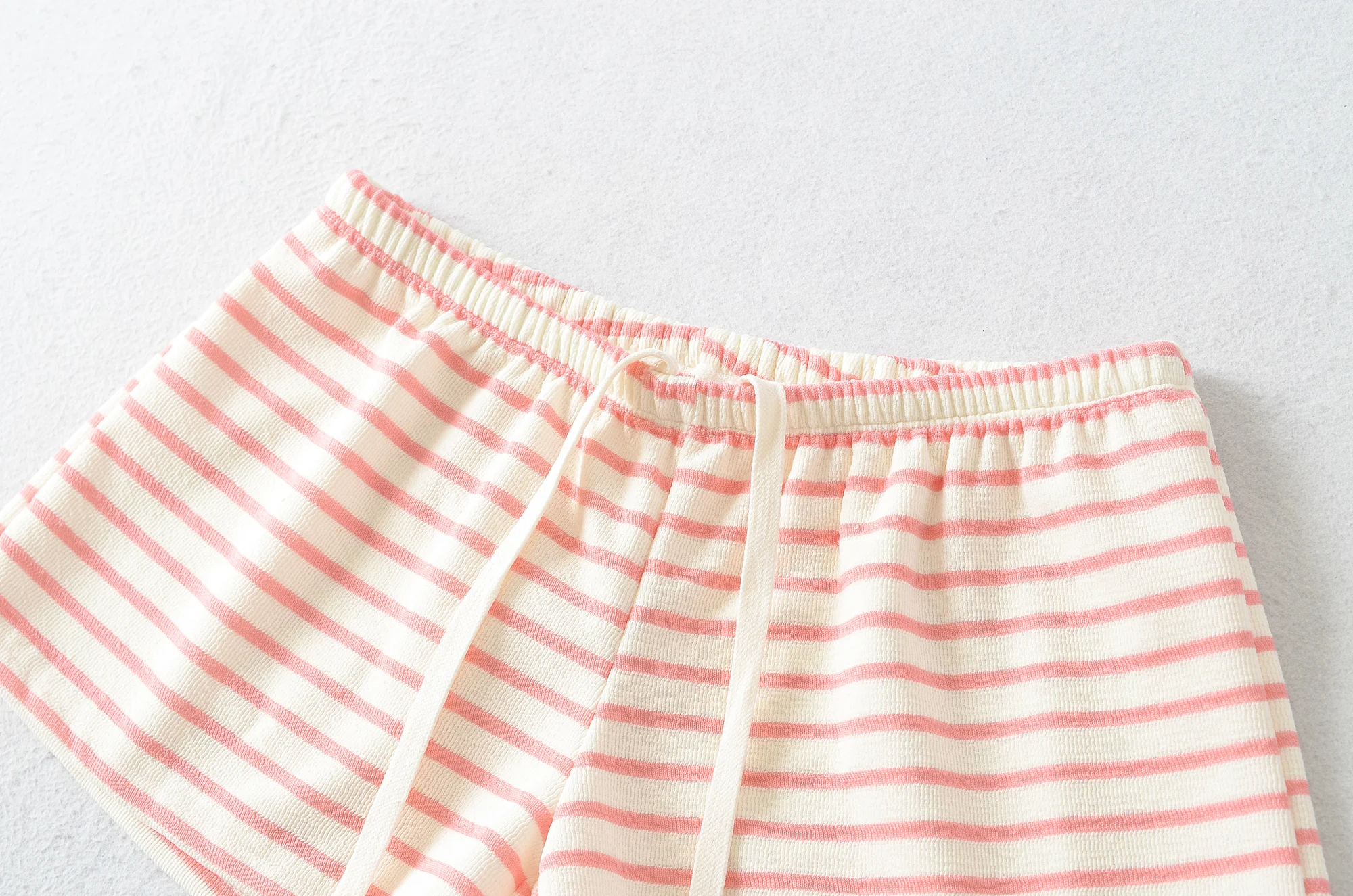 Autumn Women Pink White Stripes Drawstring Elastic Waist Shorts Knitting Polyester Cotton Mini Short Pants Casual Trousers Black