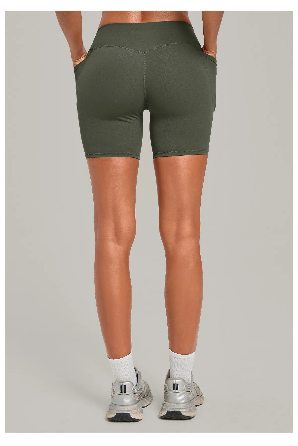 Elastic High Waist Casual Sport Short Leggings with Pocket Women Yoga Clothing Gym Fitness Shorts Female Running Short Tights