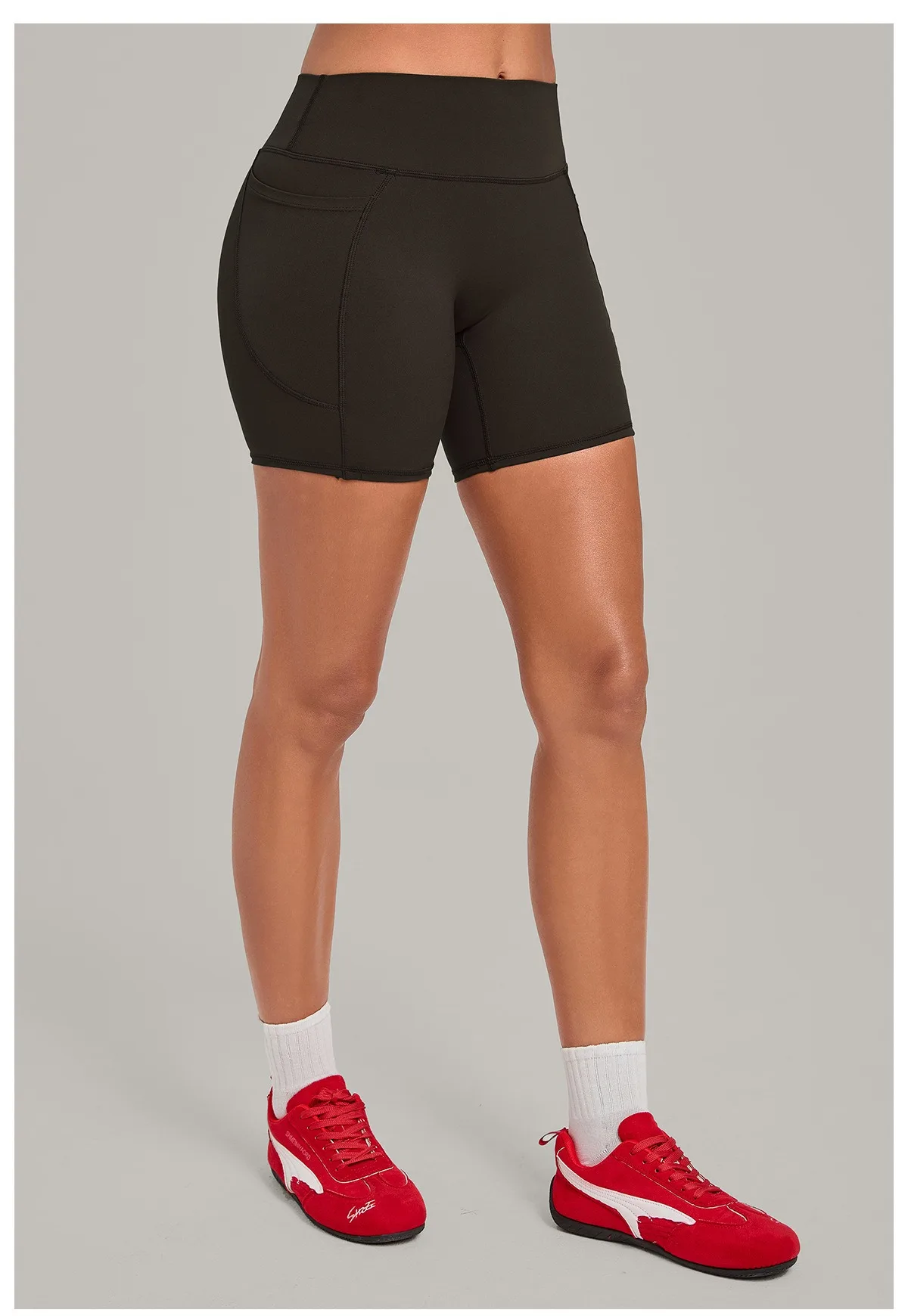 Elastic High Waist Casual Sport Short Leggings with Pocket Women Yoga Clothing Gym Fitness Shorts Female Running Short Tights