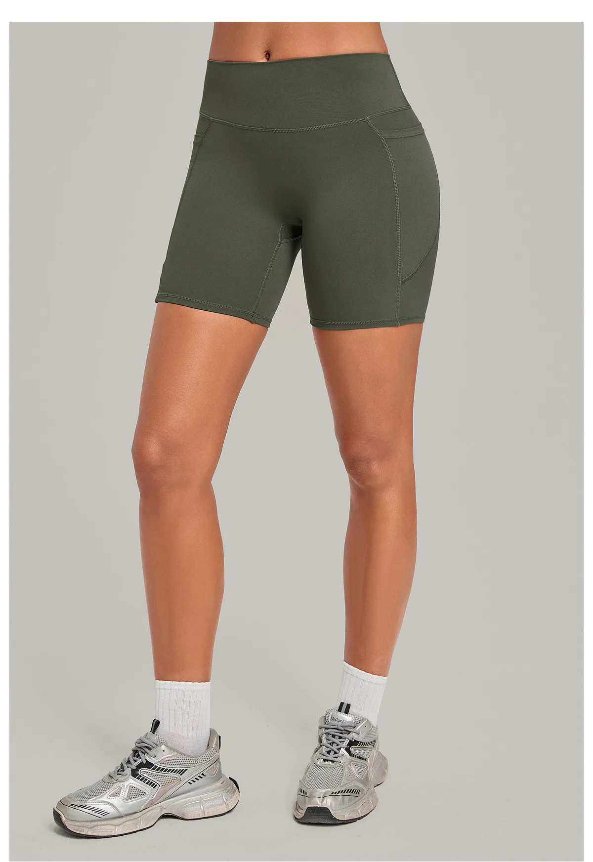 Elastic High Waist Casual Sport Short Leggings with Pocket Women Yoga Clothing Gym Fitness Shorts Female Running Short Tights
