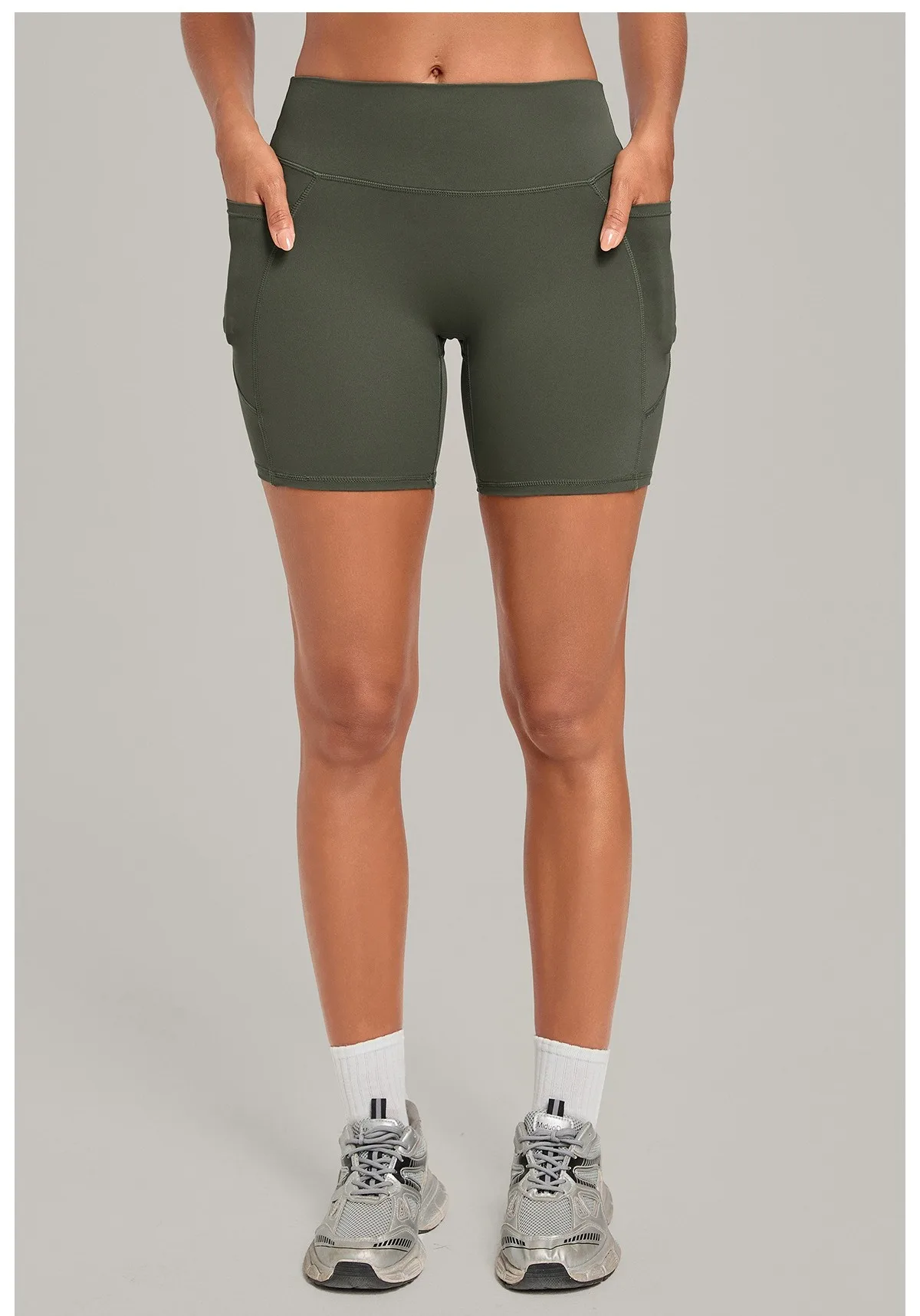Elastic High Waist Casual Sport Short Leggings with Pocket Women Yoga Clothing Gym Fitness Shorts Female Running Short Tights