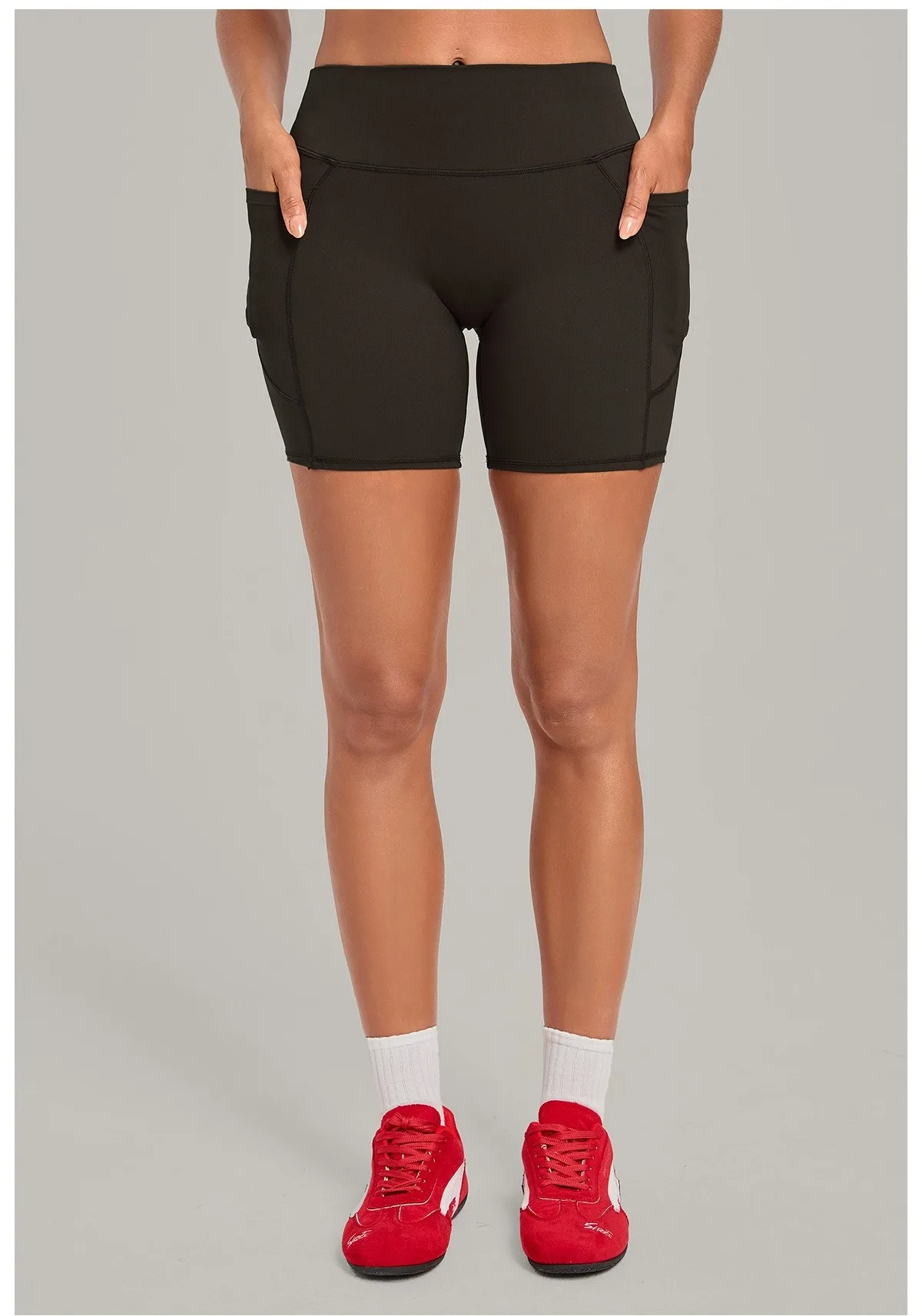 Elastic High Waist Casual Sport Short Leggings with Pocket Women Yoga Clothing Gym Fitness Shorts Female Running Short Tights