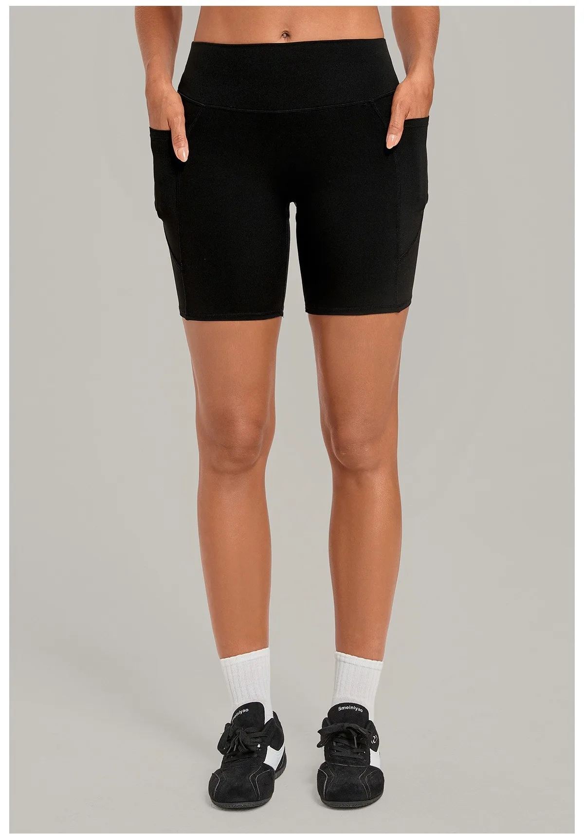 Elastic High Waist Casual Sport Short Leggings with Pocket Women Yoga Clothing Gym Fitness Shorts Female Running Short Tights