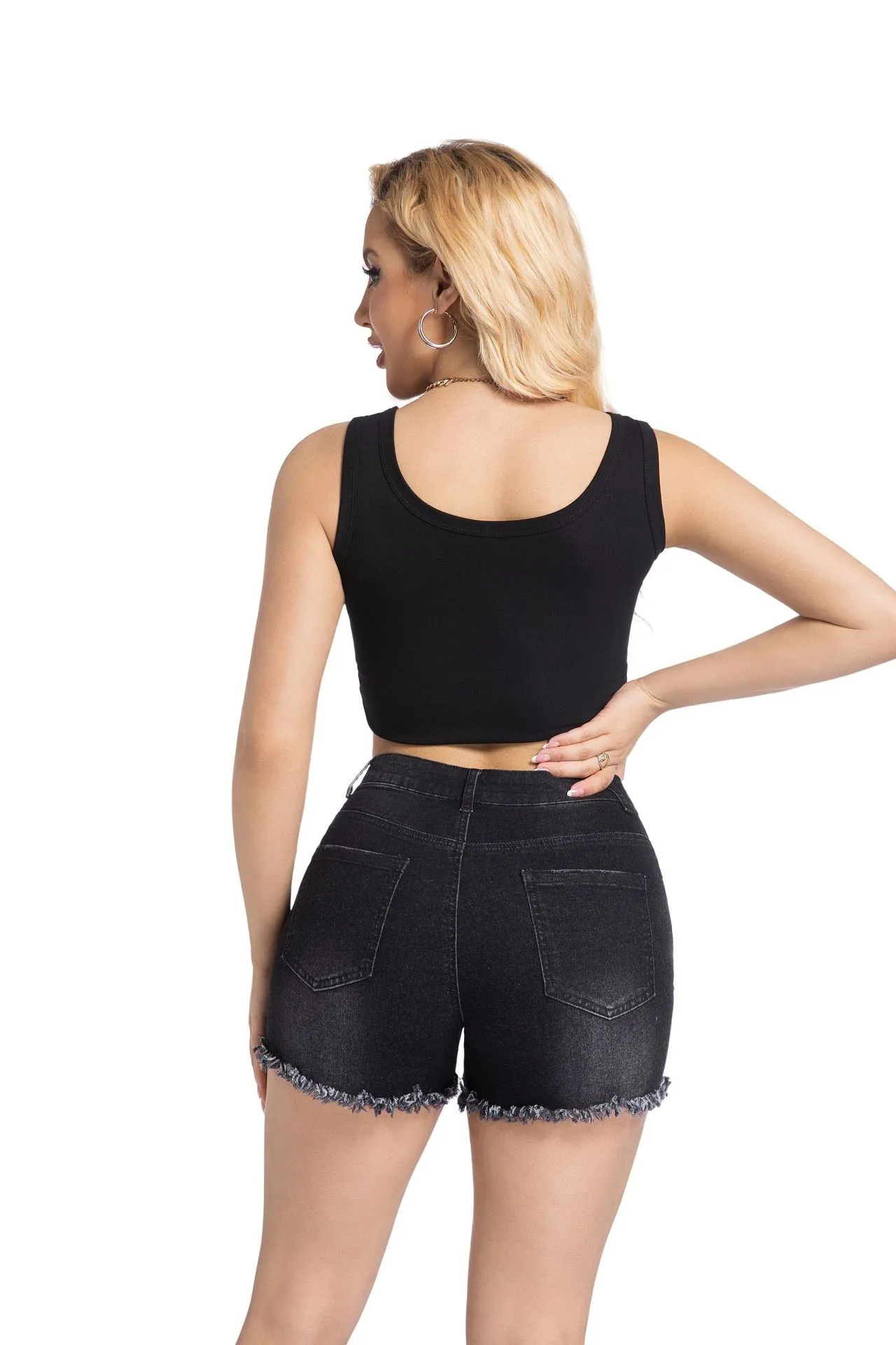 High Waist Shorts Ripped Straight Leg Casual with Summer Distressed High Stretch Streetwear Washed Distressed Wash Women Shorts