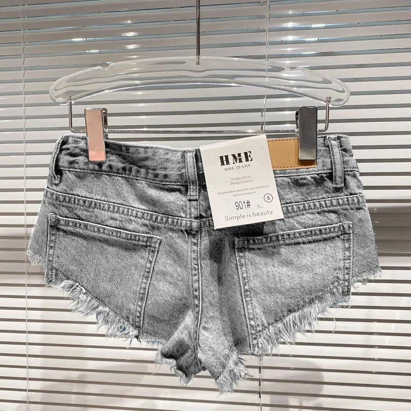 Y2k Spice Girl Retro Fringed Rough-edged Denim Super Shorts Women's Summer Sexy Ripped Low-rise Hot Pants Booty Shorts