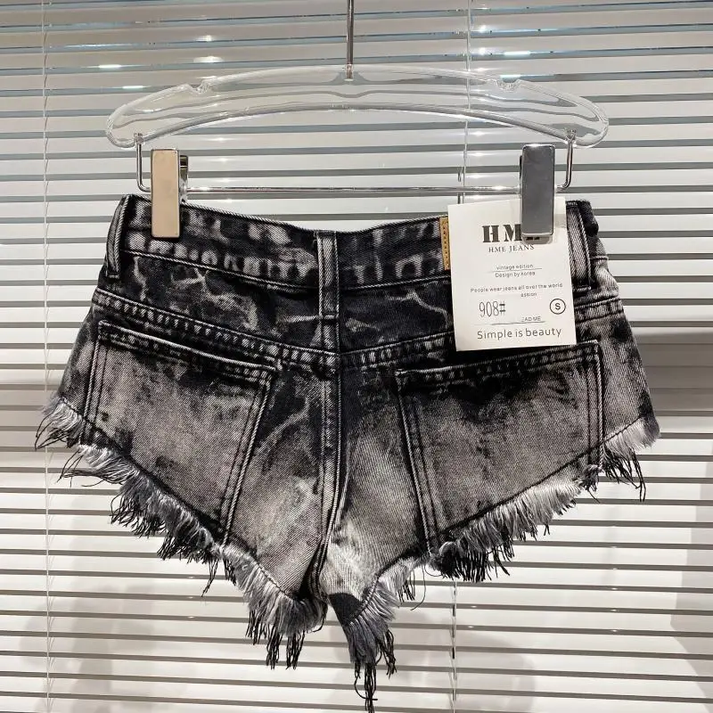 Y2k Spice Girl Retro Fringed Rough-edged Denim Super Shorts Women's Summer Sexy Ripped Low-rise Hot Pants Booty Shorts