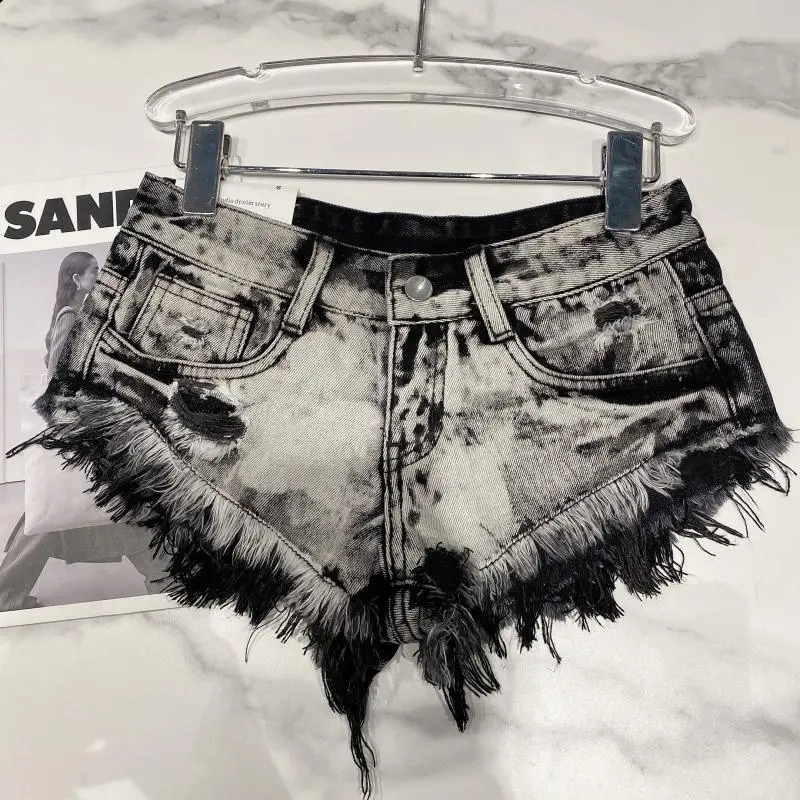Y2k Spice Girl Retro Fringed Rough-edged Denim Super Shorts Women's Summer Sexy Ripped Low-rise Hot Pants Booty Shorts