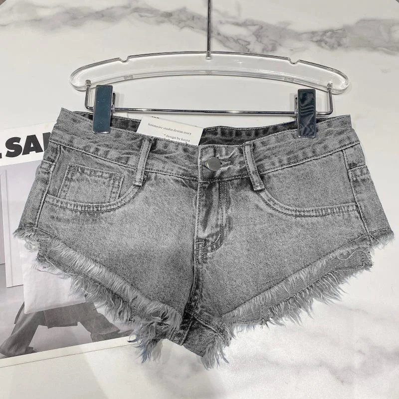 Y2k Spice Girl Retro Fringed Rough-edged Denim Super Shorts Women's Summer Sexy Ripped Low-rise Hot Pants Booty Shorts