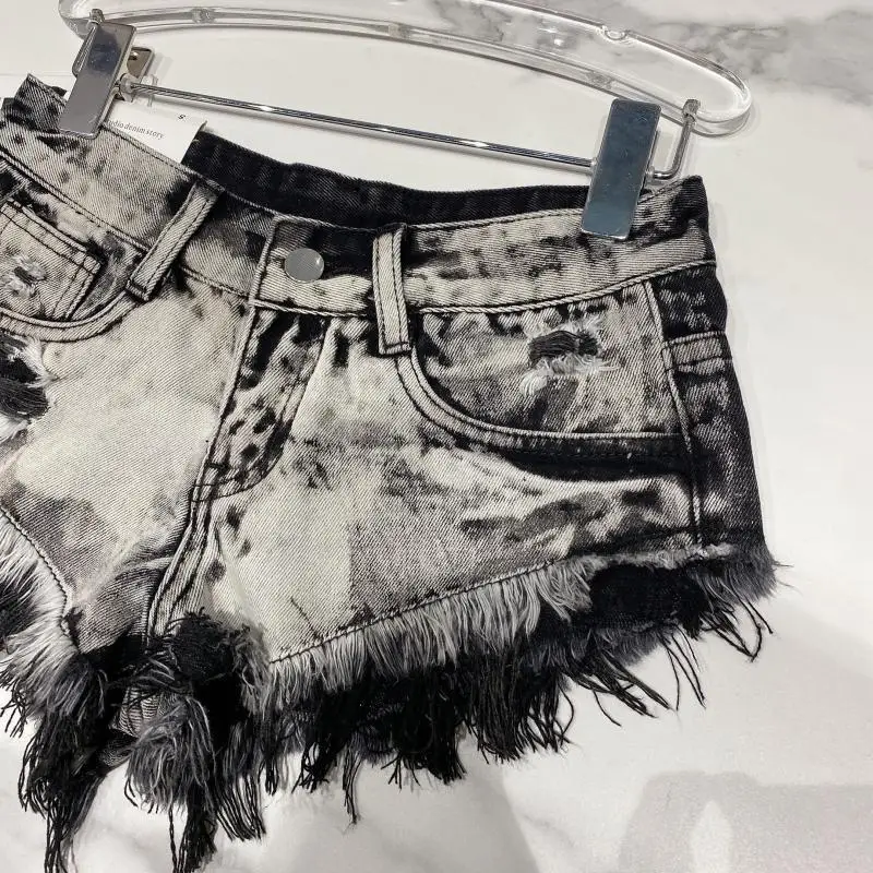 Y2k Spice Girl Retro Fringed Rough-edged Denim Super Shorts Women's Summer Sexy Ripped Low-rise Hot Pants Booty Shorts