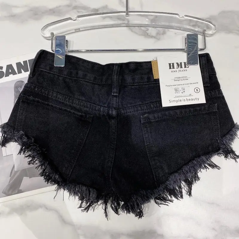 Y2k Spice Girl Retro Fringed Rough-edged Denim Super Shorts Women's Summer Sexy Ripped Low-rise Hot Pants Booty Shorts