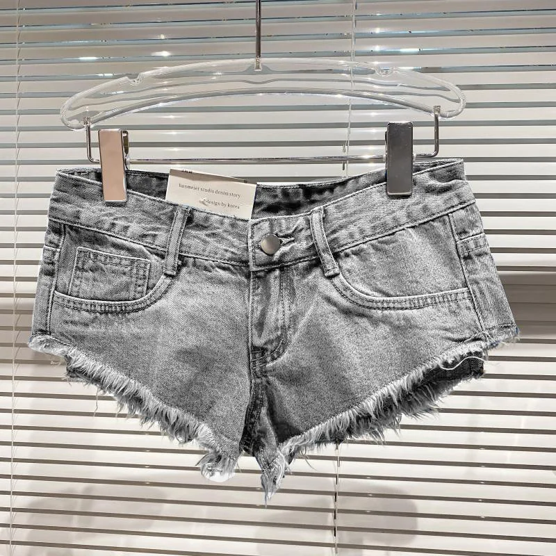 Y2k Spice Girl Retro Fringed Rough-edged Denim Super Shorts Women's Summer Sexy Ripped Low-rise Hot Pants Booty Shorts
