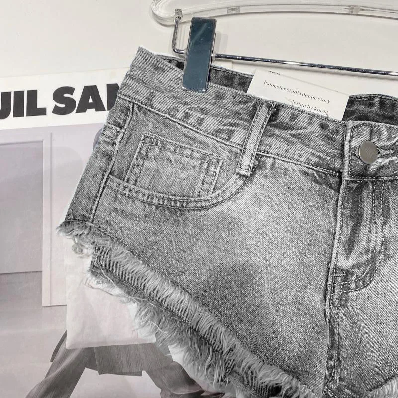Y2k Spice Girl Retro Fringed Rough-edged Denim Super Shorts Women's Summer Sexy Ripped Low-rise Hot Pants Booty Shorts