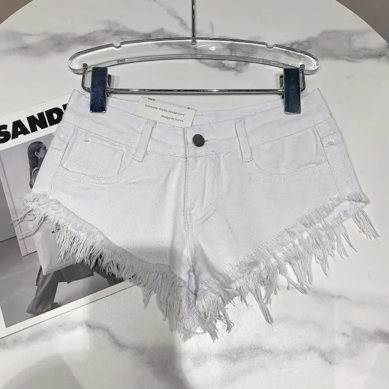 Y2k Spice Girl Retro Fringed Rough-edged Denim Super Shorts Women's Summer Sexy Ripped Low-rise Hot Pants Booty Shorts
