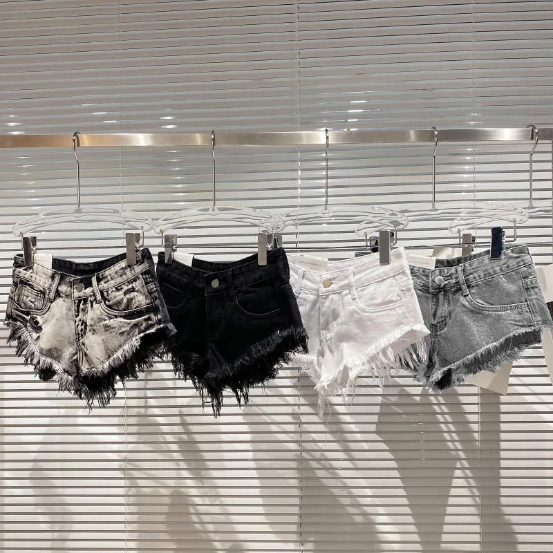 Y2k Spice Girl Retro Fringed Rough-edged Denim Super Shorts Women's Summer Sexy Ripped Low-rise Hot Pants Booty Shorts