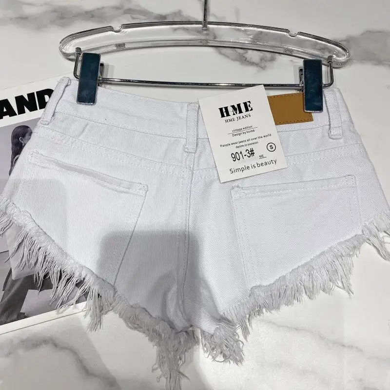 Y2k Spice Girl Retro Fringed Rough-edged Denim Super Shorts Women's Summer Sexy Ripped Low-rise Hot Pants Booty Shorts