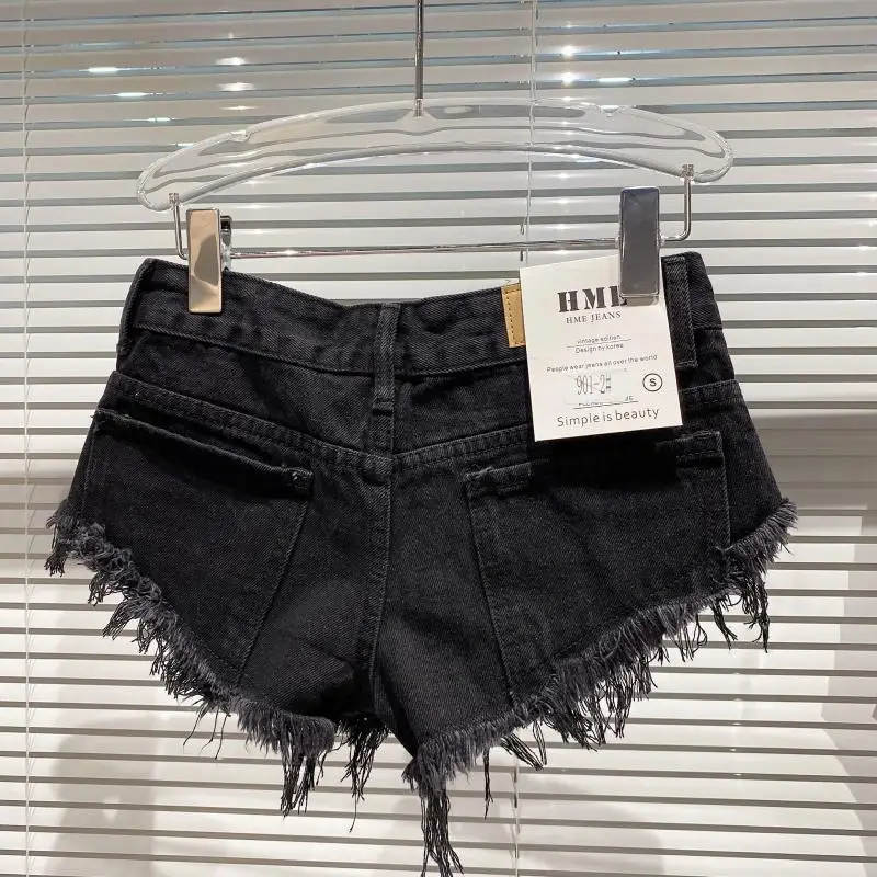 Y2k Spice Girl Retro Fringed Rough-edged Denim Super Shorts Women's Summer Sexy Ripped Low-rise Hot Pants Booty Shorts