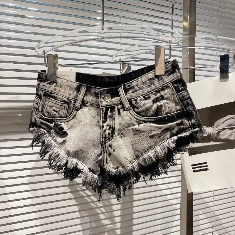 Y2k Spice Girl Retro Fringed Rough-edged Denim Super Shorts Women's Summer Sexy Ripped Low-rise Hot Pants Booty Shorts