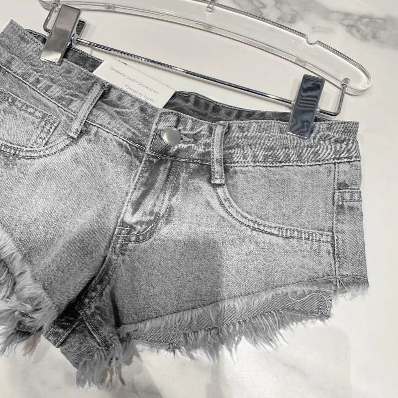 Y2k Spice Girl Retro Fringed Rough-edged Denim Super Shorts Women's Summer Sexy Ripped Low-rise Hot Pants Booty Shorts