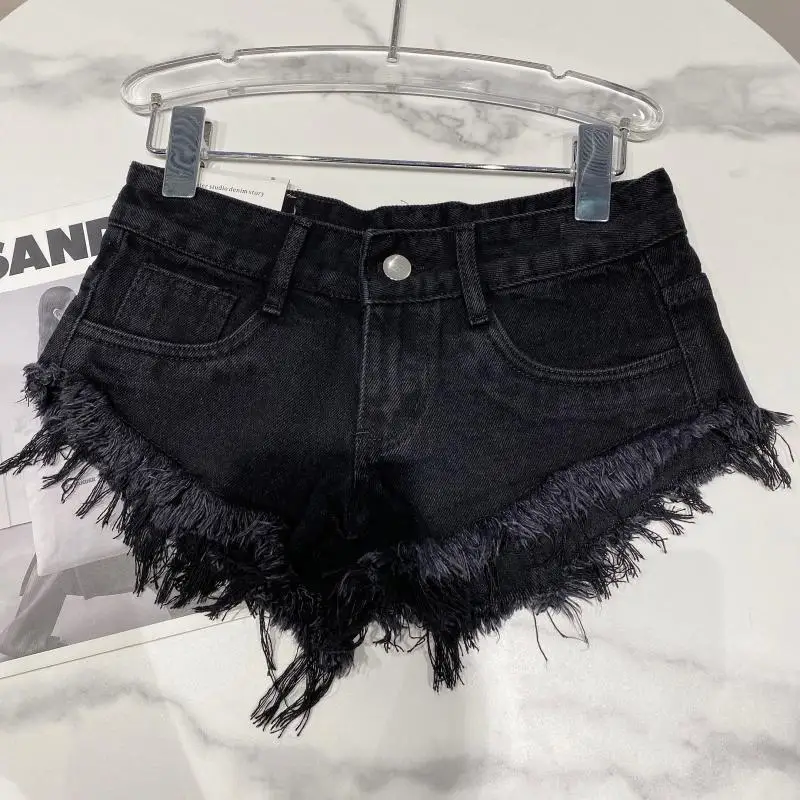 Y2k Spice Girl Retro Fringed Rough-edged Denim Super Shorts Women's Summer Sexy Ripped Low-rise Hot Pants Booty Shorts