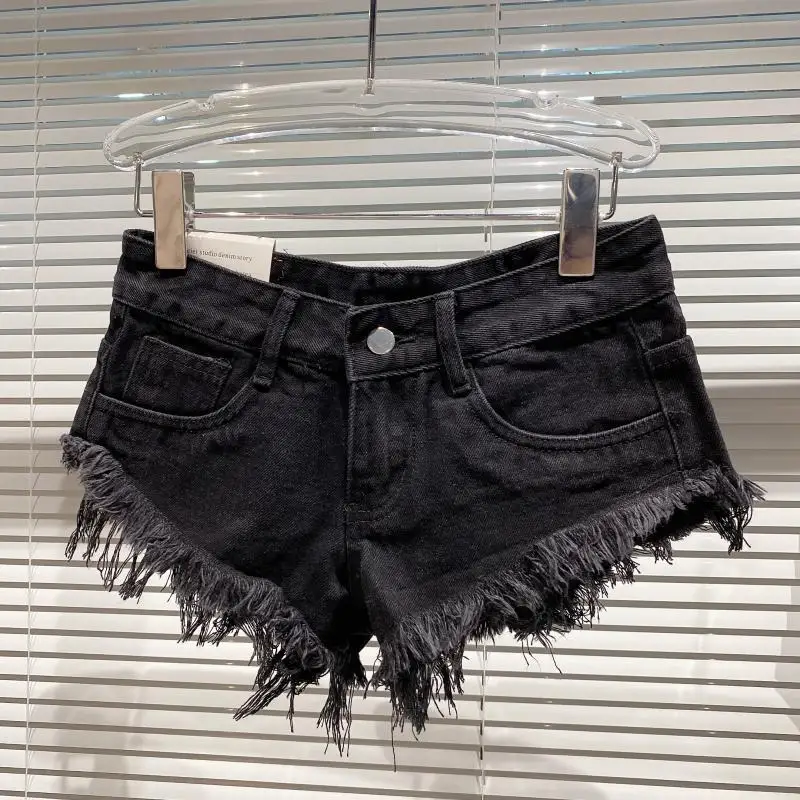 Y2k Spice Girl Retro Fringed Rough-edged Denim Super Shorts Women's Summer Sexy Ripped Low-rise Hot Pants Booty Shorts