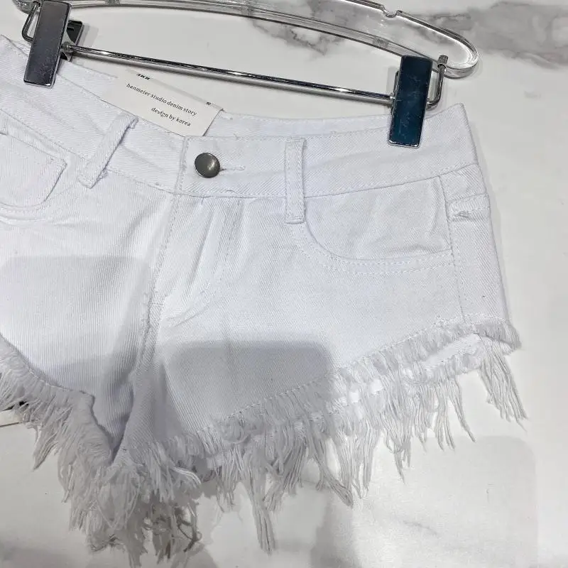 Y2k Spice Girl Retro Fringed Rough-edged Denim Super Shorts Women's Summer Sexy Ripped Low-rise Hot Pants Booty Shorts