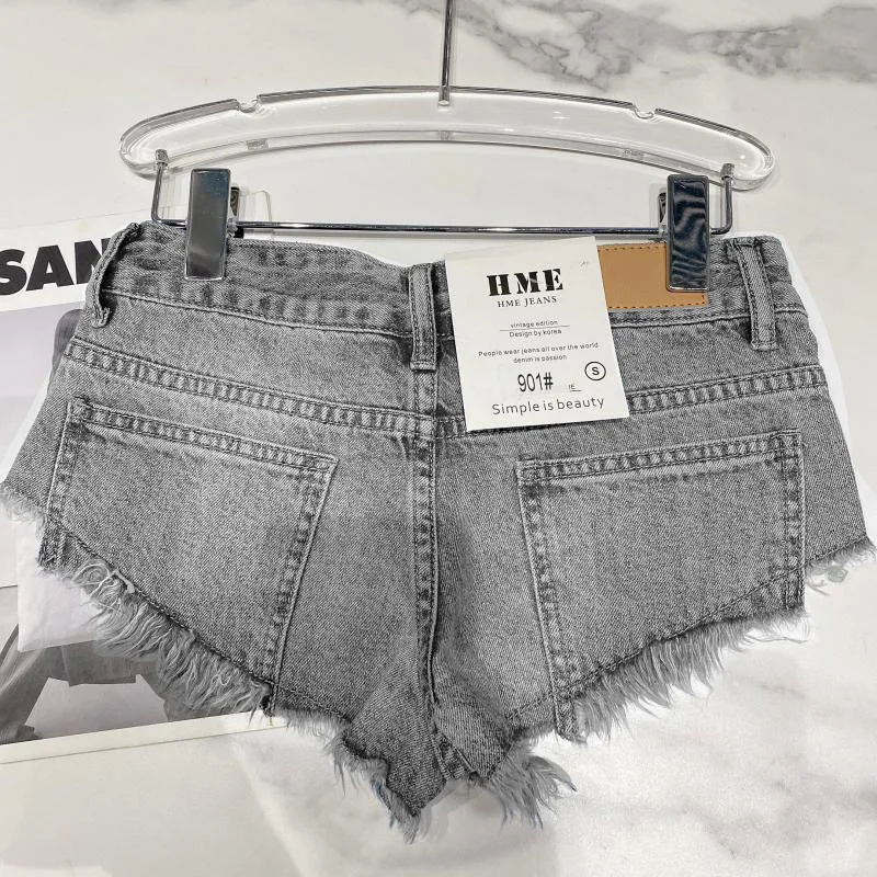 Y2k Spice Girl Retro Fringed Rough-edged Denim Super Shorts Women's Summer Sexy Ripped Low-rise Hot Pants Booty Shorts