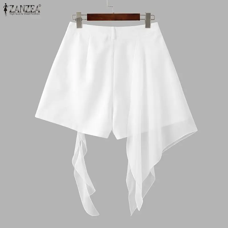 ZANZEA Fashion Women Shorts Summer Loose Solid Color Mesh Patchwork Shorts Casual Short Trousers OL Work Party Streetwear