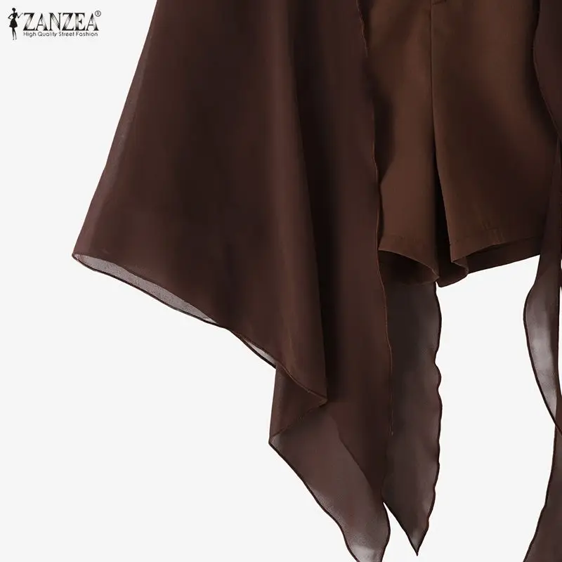 ZANZEA Fashion Women Shorts Summer Loose Solid Color Mesh Patchwork Shorts Casual Short Trousers OL Work Party Streetwear