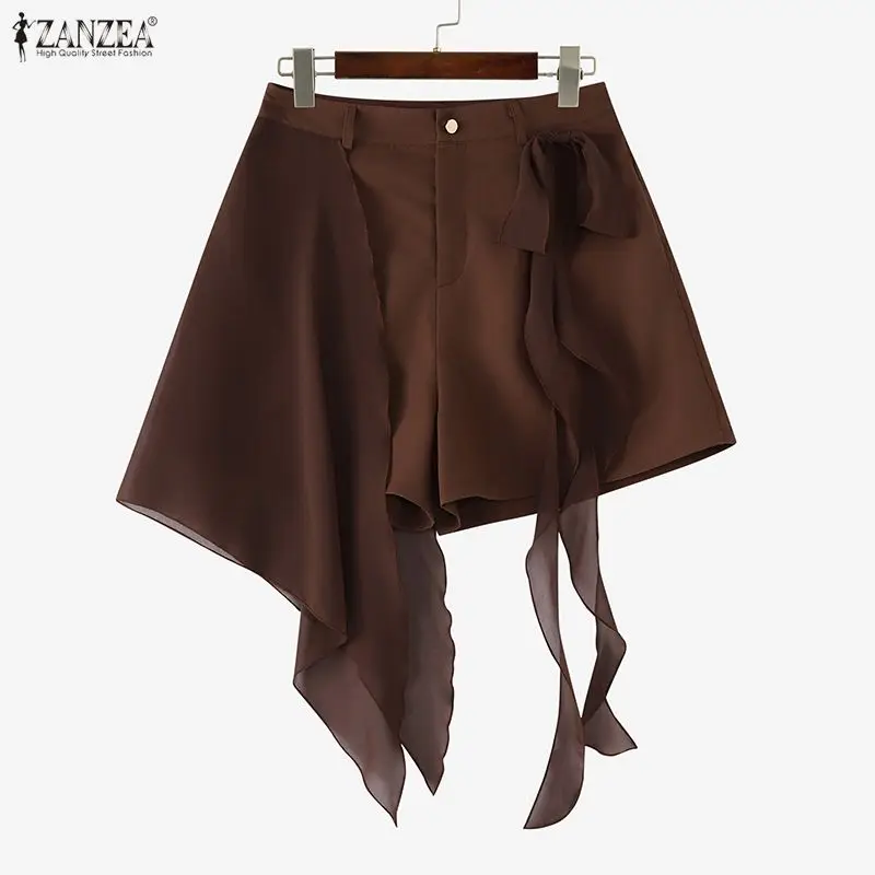 ZANZEA Fashion Women Shorts Summer Loose Solid Color Mesh Patchwork Shorts Casual Short Trousers OL Work Party Streetwear