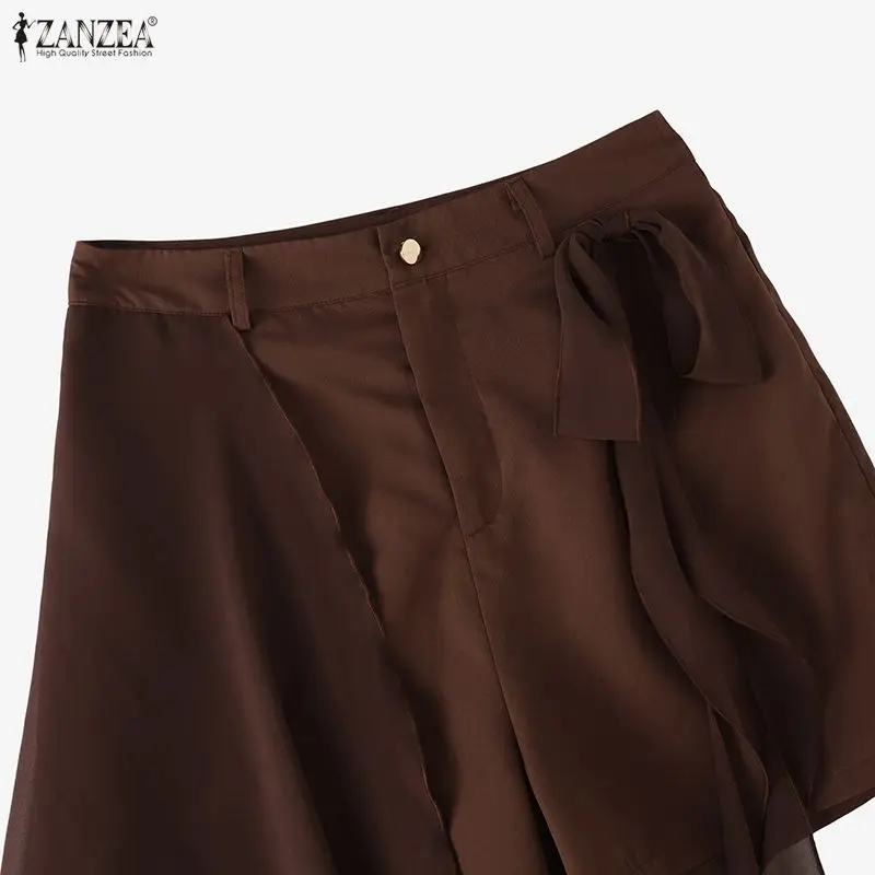 ZANZEA Fashion Women Shorts Summer Loose Solid Color Mesh Patchwork Shorts Casual Short Trousers OL Work Party Streetwear