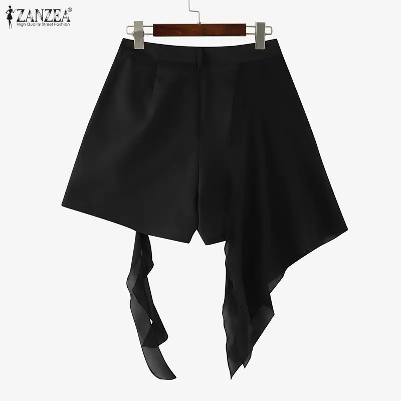 ZANZEA Fashion Women Shorts Summer Loose Solid Color Mesh Patchwork Shorts Casual Short Trousers OL Work Party Streetwear