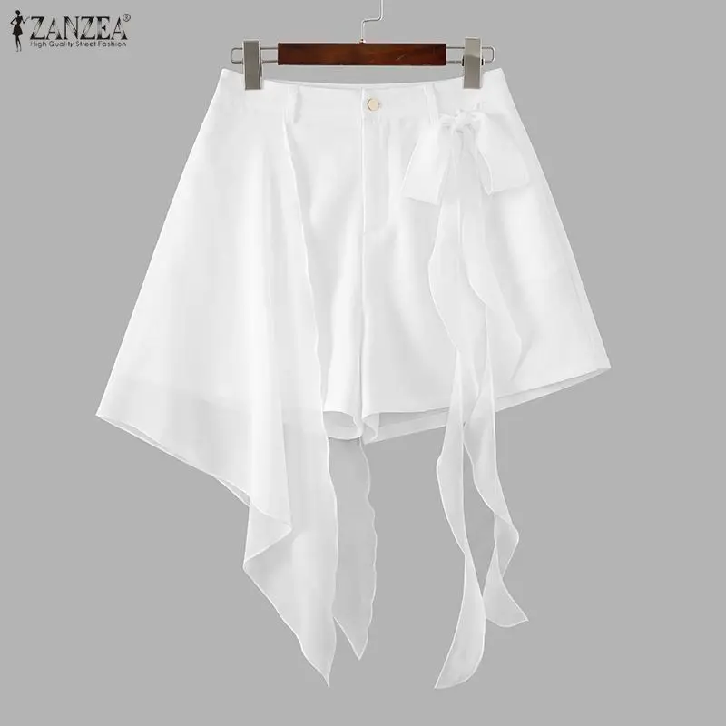 ZANZEA Fashion Women Shorts Summer Loose Solid Color Mesh Patchwork Shorts Casual Short Trousers OL Work Party Streetwear