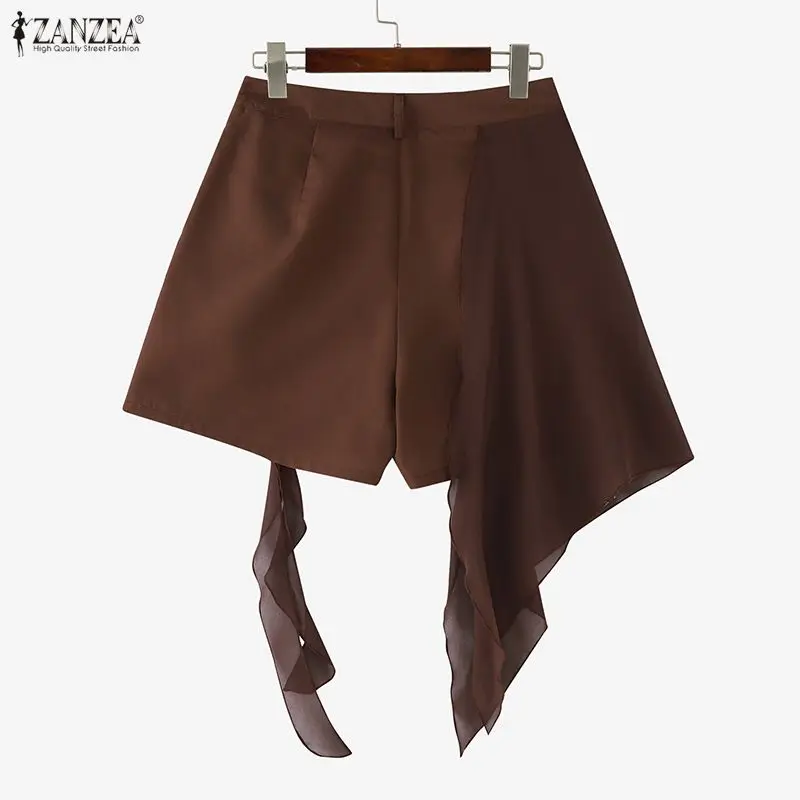 ZANZEA Fashion Women Shorts Summer Loose Solid Color Mesh Patchwork Shorts Casual Short Trousers OL Work Party Streetwear