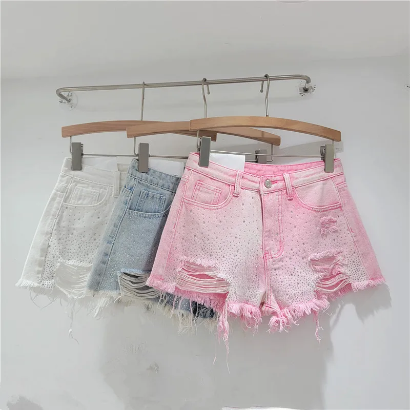 Denim Shorts for Women in The Summer of 2025 High Waisted and Slimming New Style Spicy Girl with Ripped Sexy Wide Leg Trousers