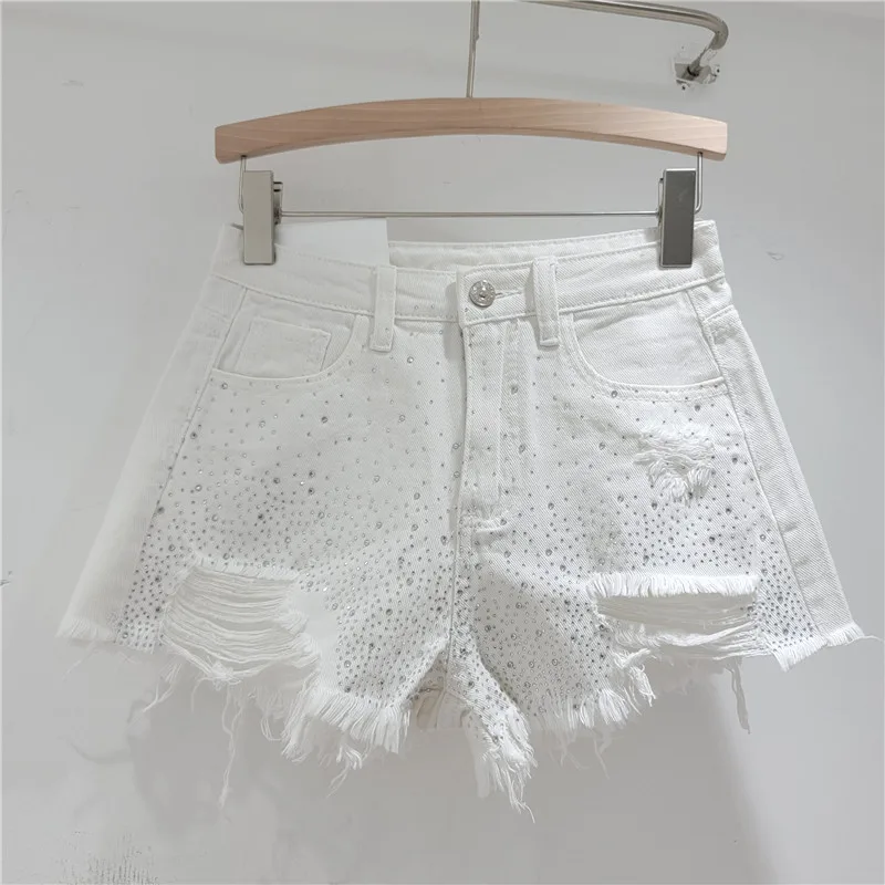 Denim Shorts for Women in The Summer of 2025 High Waisted and Slimming New Style Spicy Girl with Ripped Sexy Wide Leg Trousers