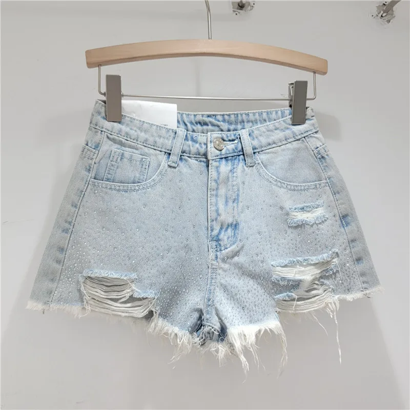 Denim Shorts for Women in The Summer of 2025 High Waisted and Slimming New Style Spicy Girl with Ripped Sexy Wide Leg Trousers