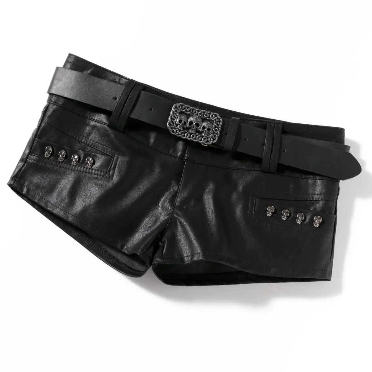 2026 New Women Pu Leather Shorts Y2k Nightclub Low Waist Hip Rivet Booty Shorts Black