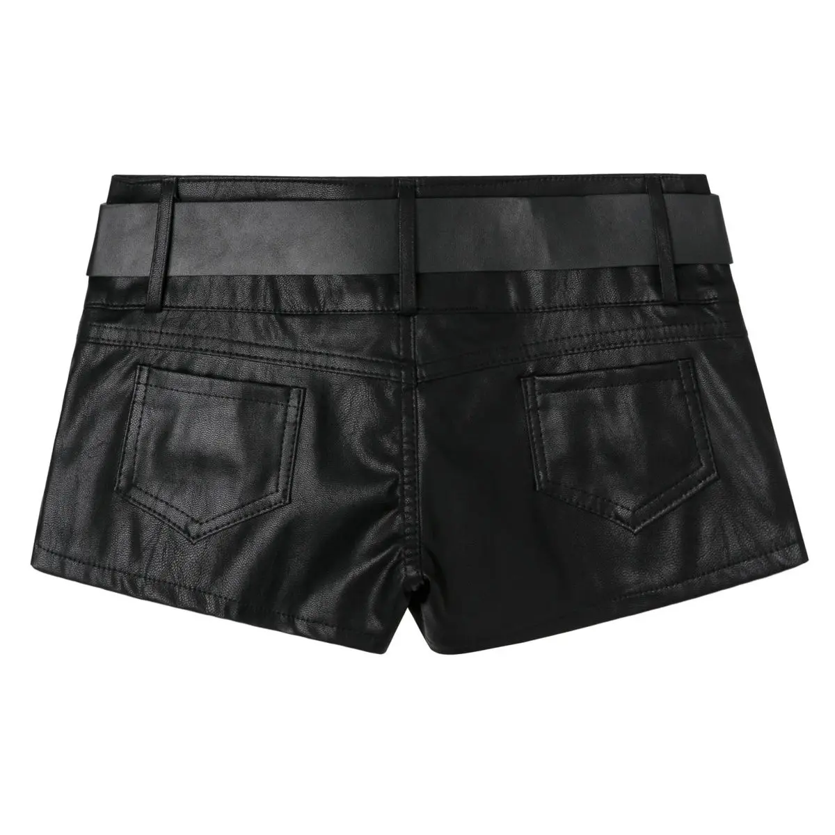 2026 New Women Pu Leather Shorts Y2k Nightclub Low Waist Hip Rivet Booty Shorts Black
