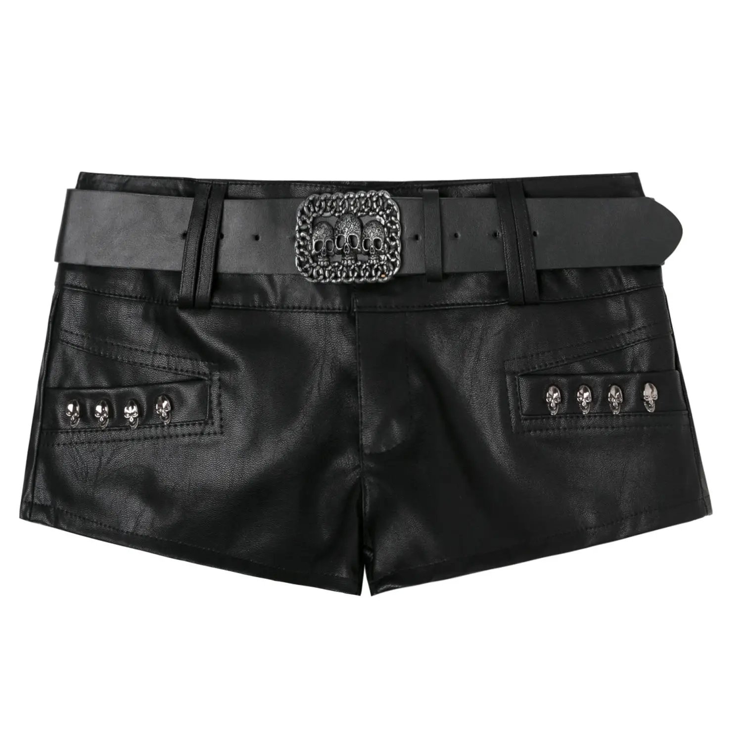 2026 New Women Pu Leather Shorts Y2k Nightclub Low Waist Hip Rivet Booty Shorts Black