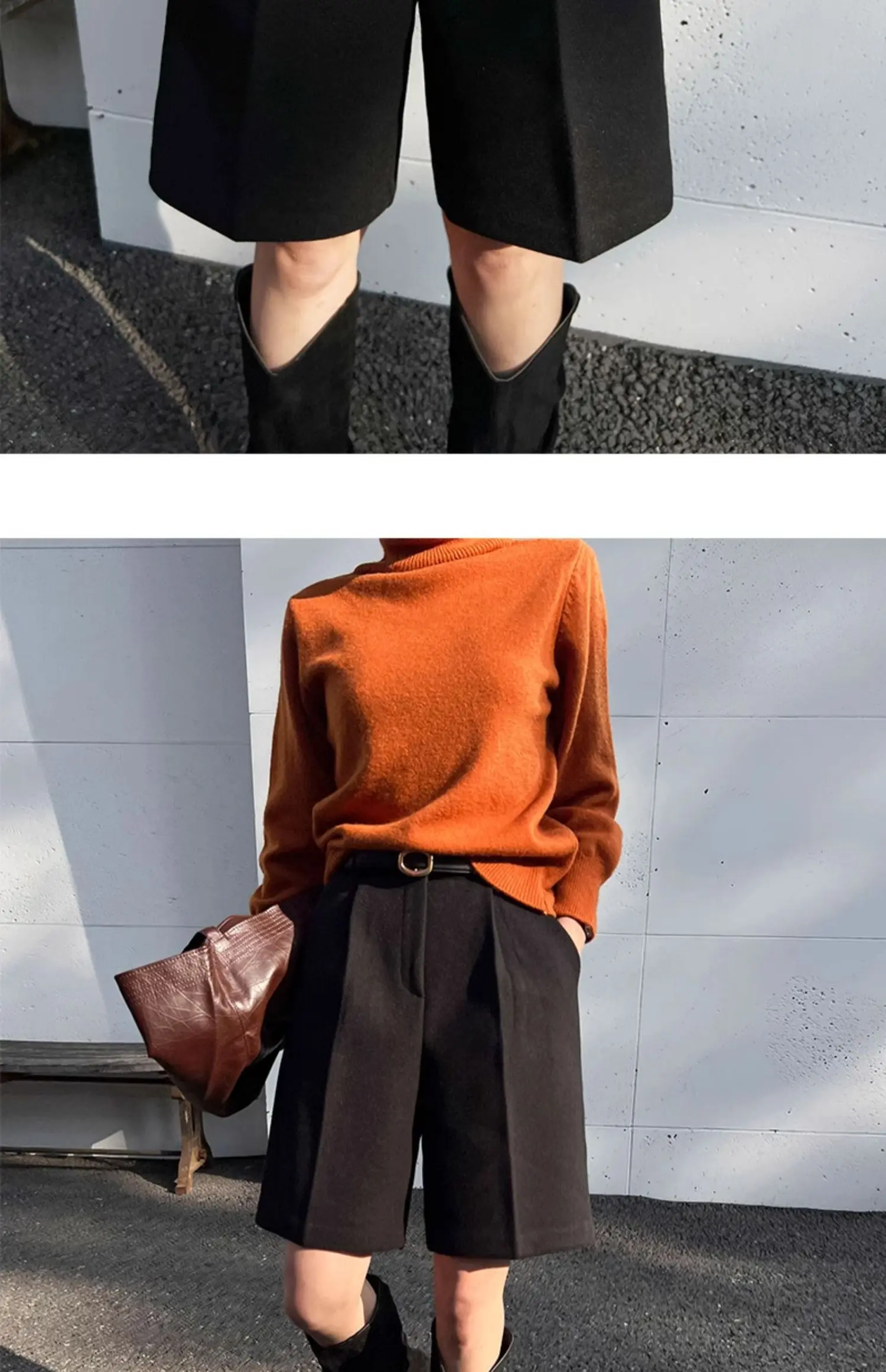 Fashion Thicken Warm Loose Pockets Female Faux Woolen Straight Shorts 2025 Autumn Winter High Waist Ladies Wide Leg Shorts N809