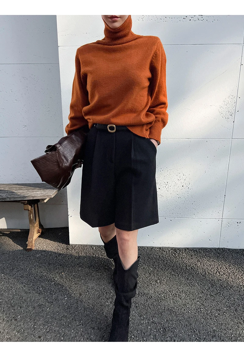Fashion Thicken Warm Loose Pockets Female Faux Woolen Straight Shorts 2025 Autumn Winter High Waist Ladies Wide Leg Shorts N809