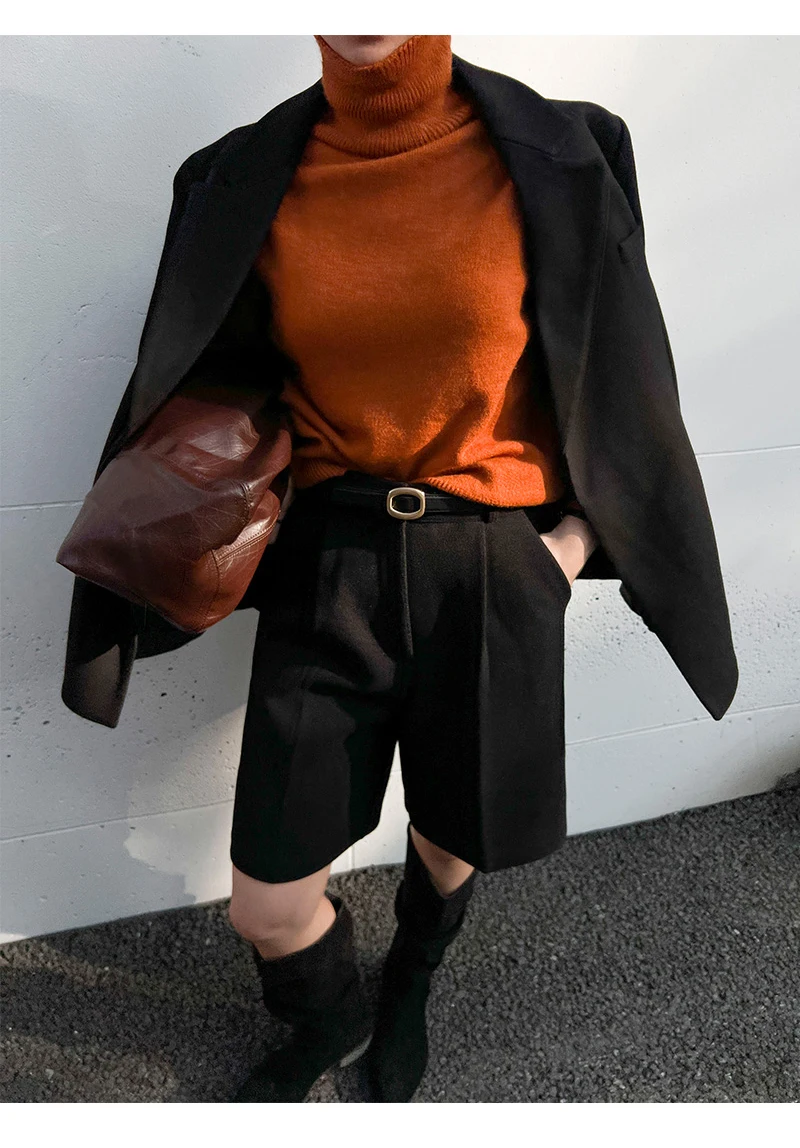 Fashion Thicken Warm Loose Pockets Female Faux Woolen Straight Shorts 2025 Autumn Winter High Waist Ladies Wide Leg Shorts N809