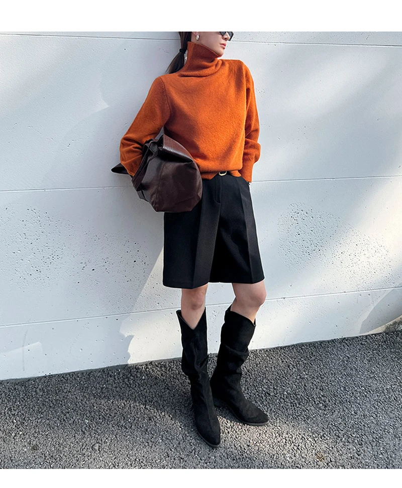 Fashion Thicken Warm Loose Pockets Female Faux Woolen Straight Shorts 2025 Autumn Winter High Waist Ladies Wide Leg Shorts N809