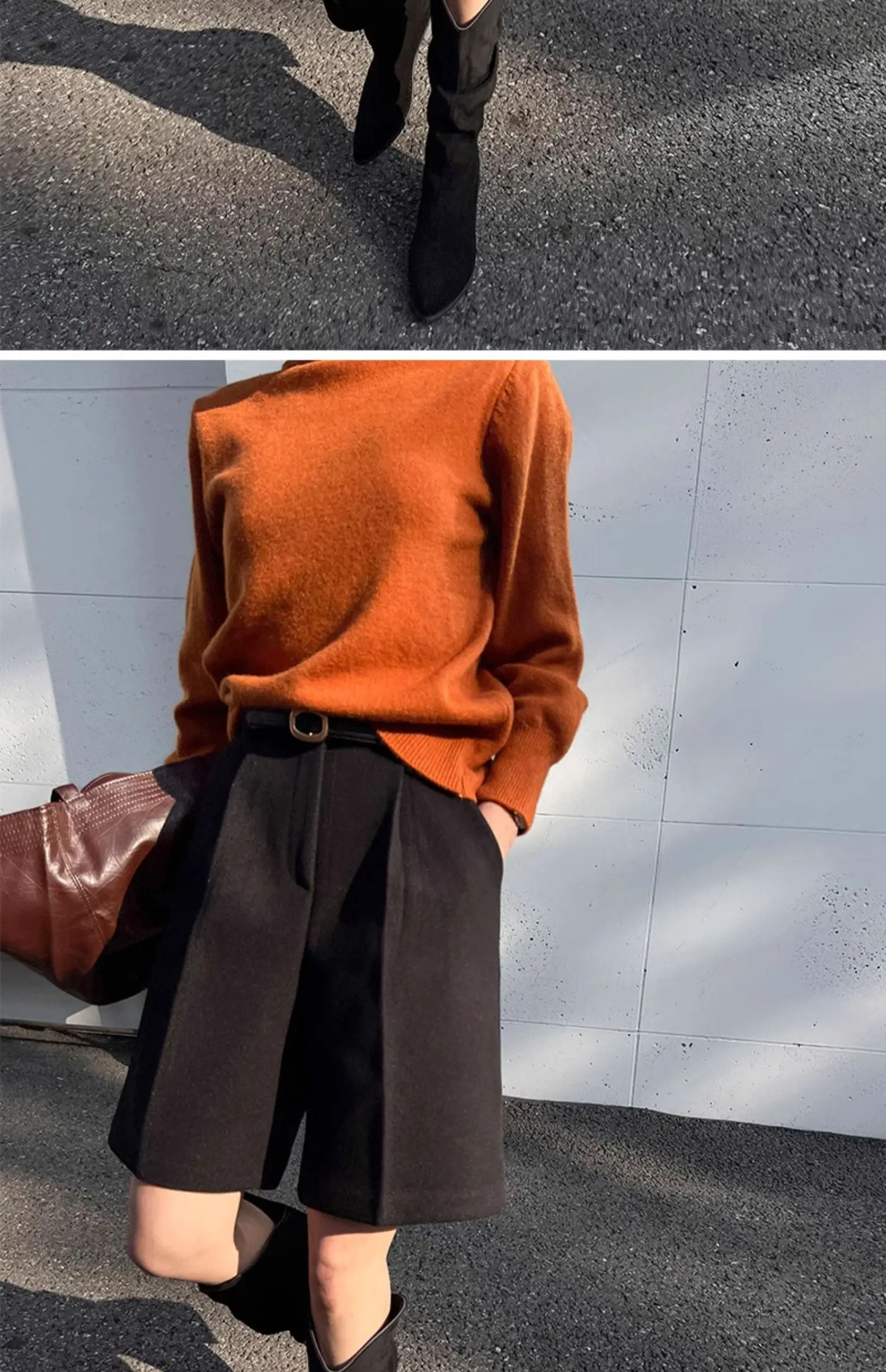 Fashion Thicken Warm Loose Pockets Female Faux Woolen Straight Shorts 2025 Autumn Winter High Waist Ladies Wide Leg Shorts N809
