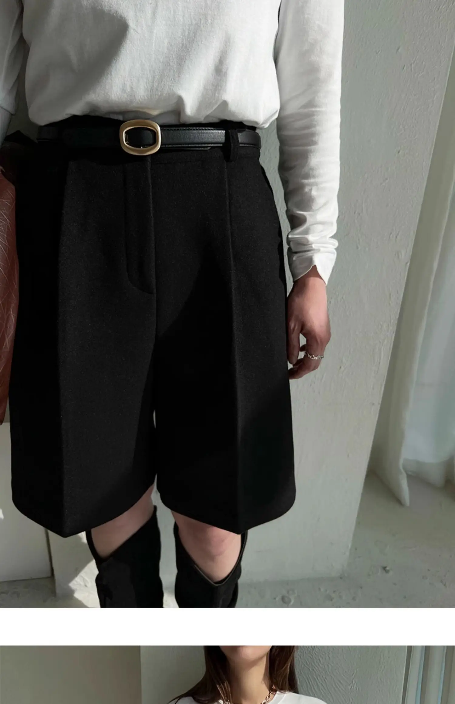 Fashion Thicken Warm Loose Pockets Female Faux Woolen Straight Shorts 2025 Autumn Winter High Waist Ladies Wide Leg Shorts N809